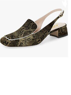 YDN Snake Square Toe Block Low Heels Slingback Formal Loafer Dressy Shoes
